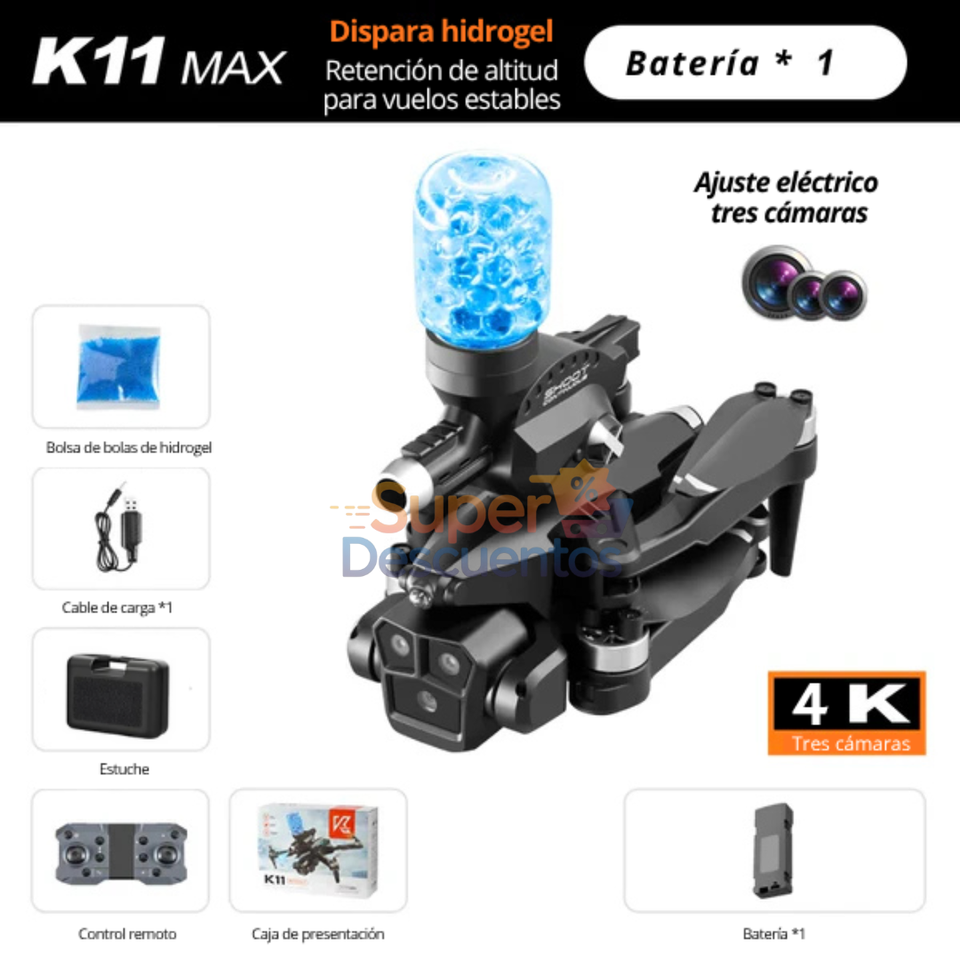 Drone K11 Max 4K con Tres Cámaras HD en Cuatro Direcciones y Estabilizador Inteligente