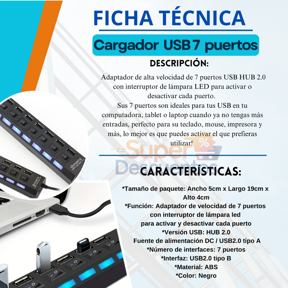 Adaptador HUB USB 7 puertos